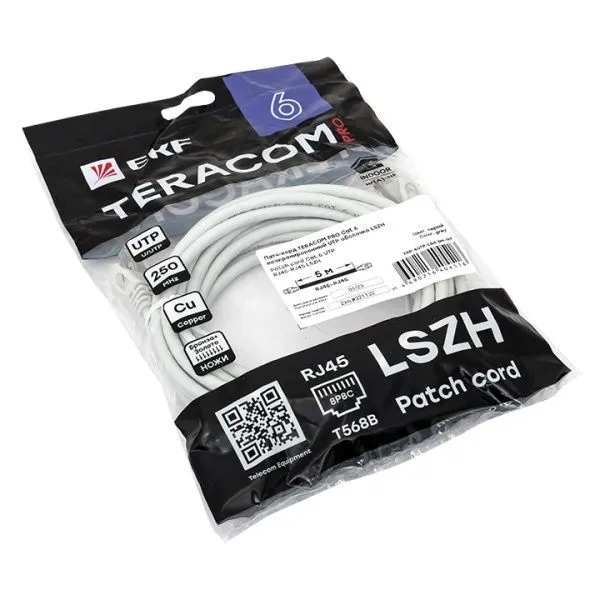 Патч-корд TERACOM PRO Cat.6 неэкран. UTP LSZH серый (5,0м) - Фото 3