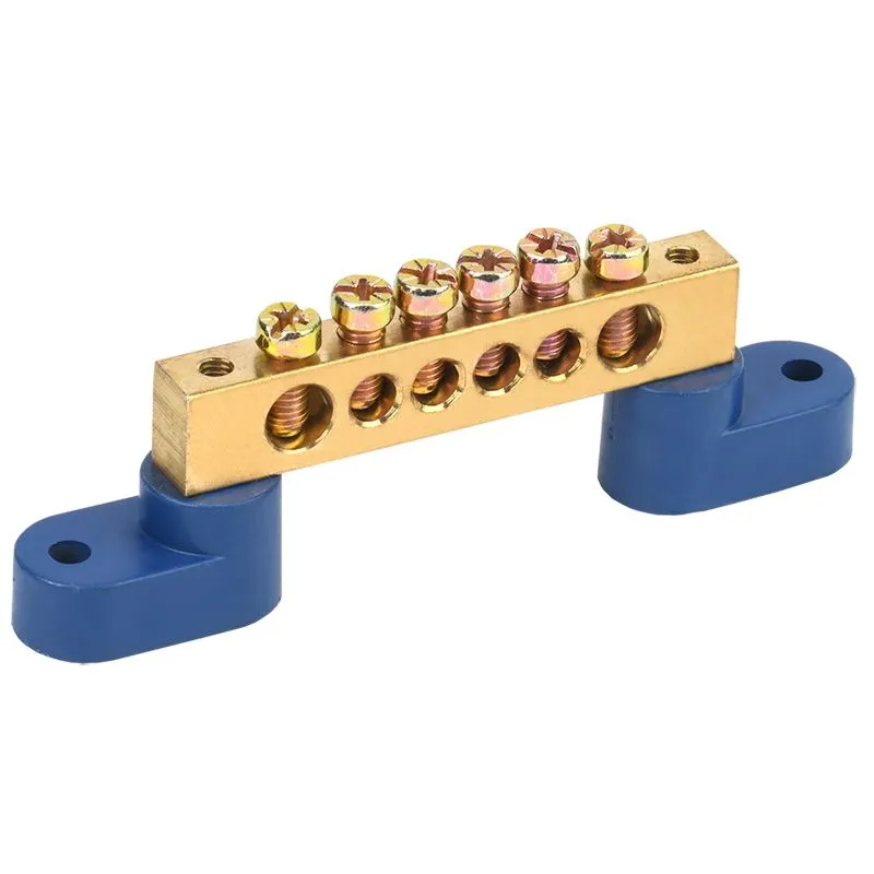 Шина «N» нулевая 8х12мм на двух угловых синих изоляторах 6 групп REXANT 11-2332