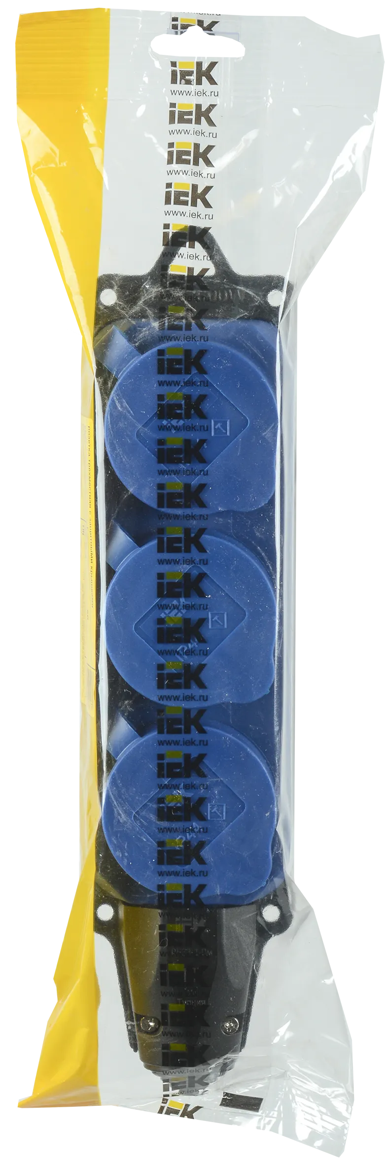 Розетка (колодка) 3-местная РБ33-1-0м с защитными крышками IP44 ОМЕГА каучук синяя IEK - Фото 2