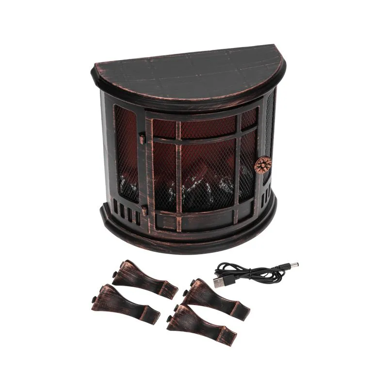 Светодиодный камин Винтаж мини с эффектом живого огня 24.8х12.7х30 см, батарейки 3хС (не в комплекте), с USB, бронзовый - Фото 2