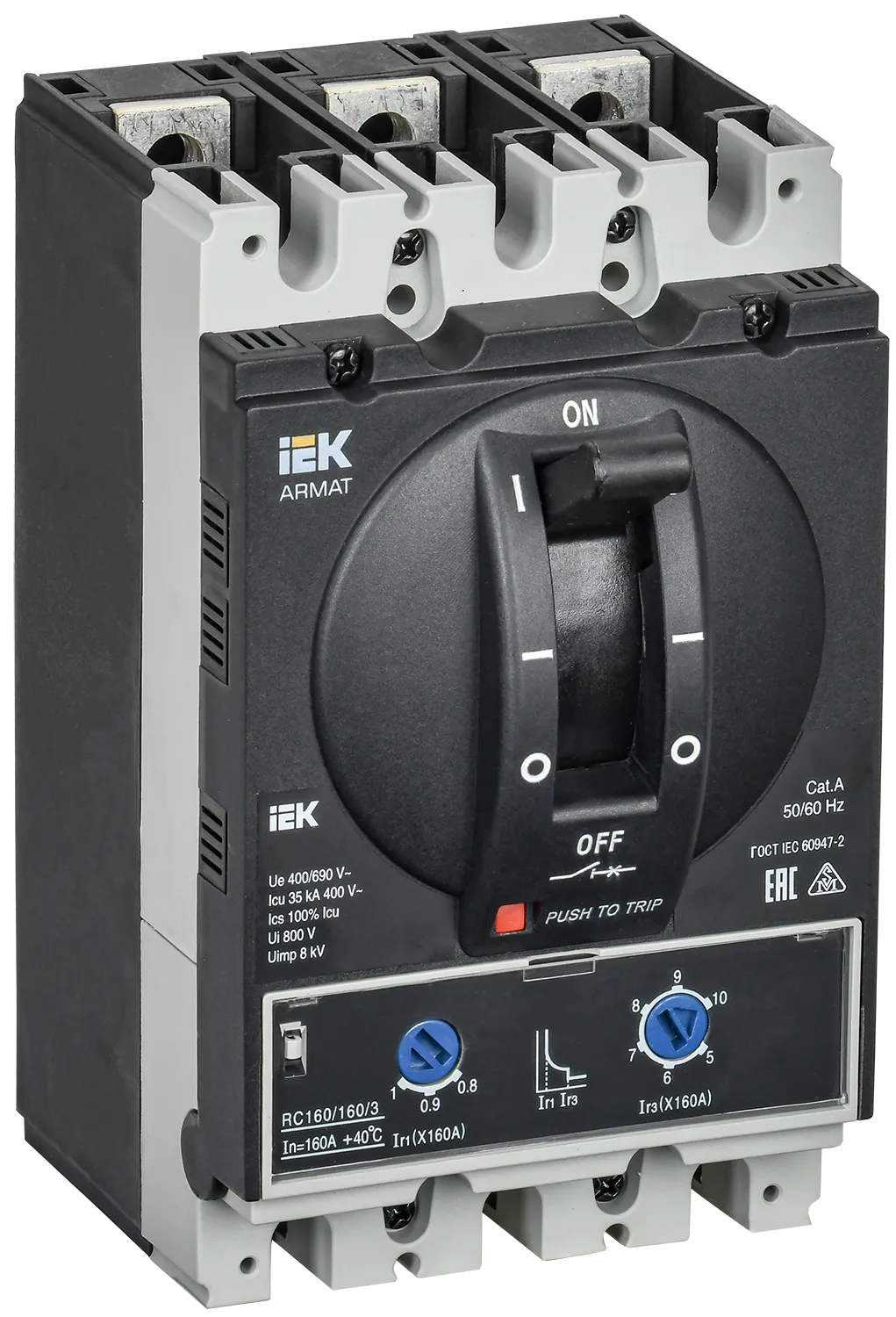 ARMAT Автоматический выключатель в литом корпусе 3P типоразмер D 35кА 160А расцепитель термомагнитный регулируемый IEK AR-MCCB-3D-035-0160A-ATUC