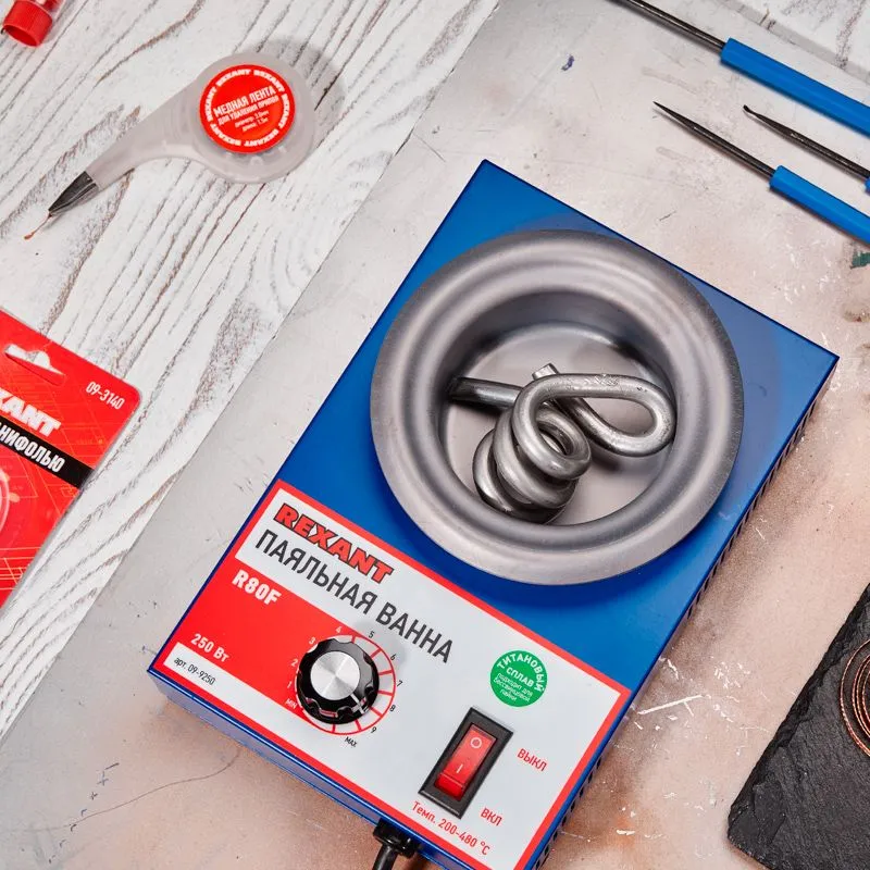 Паяльная ванна, модель R80F, 250Вт, ø80мм, 200-480 °C, бессвинцовая REXANT - Фото 2