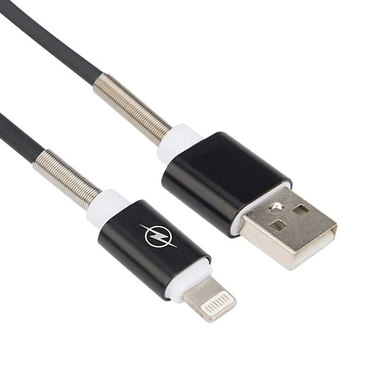 USB кабель для iPhone 5/6/7/8/Х моделей, черный силикон, 1 метр  (с пружиной) REXANT - Фото 2