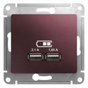Розетка USB 2-м СП Glossa тип A+A 5В/2100мА 2х5В/1050мА механизм баклажан. SE GSL001133 504579
