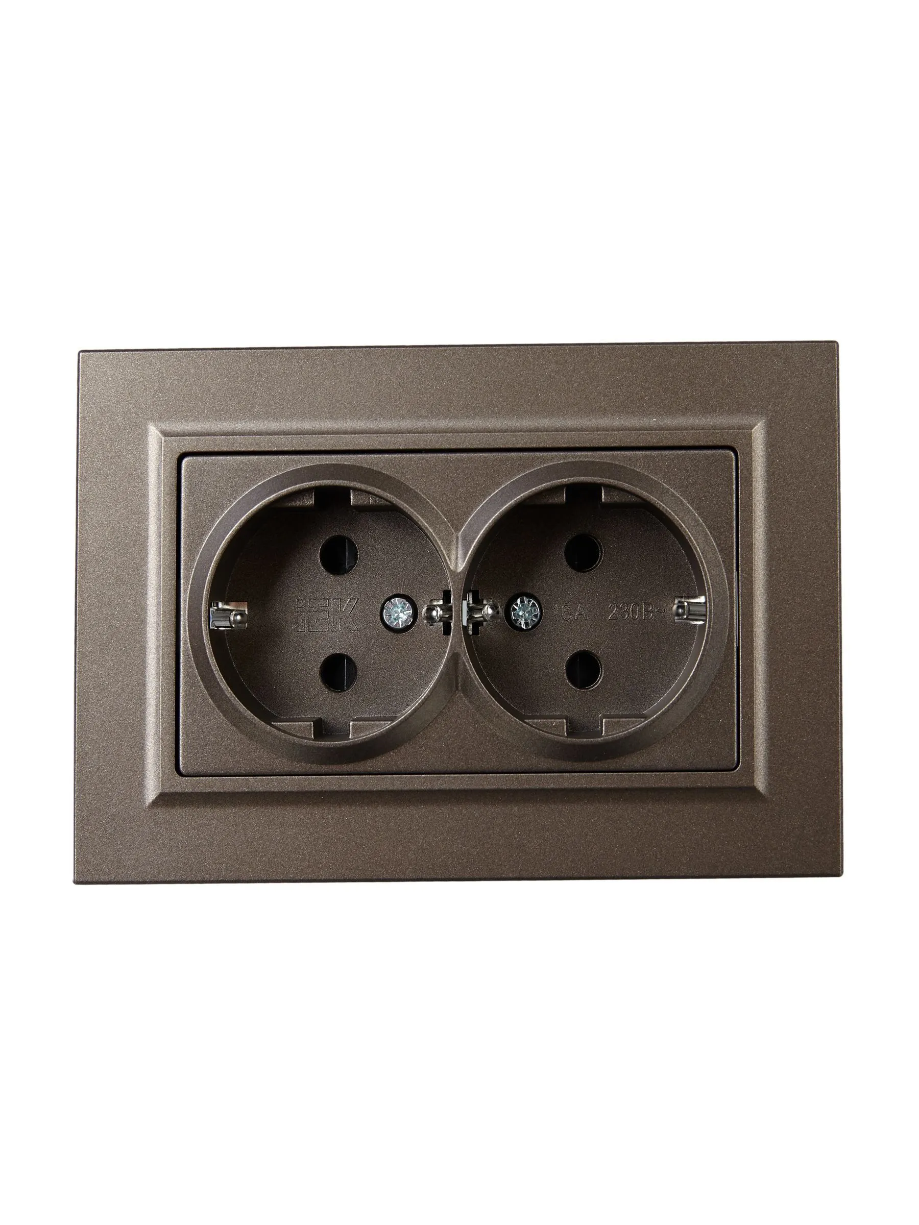 BRITE Розетка 2-местная с заземлением с защитными шторками 16А в сборе РСш12-3-БрТБ темная бронза IEK - Фото 4