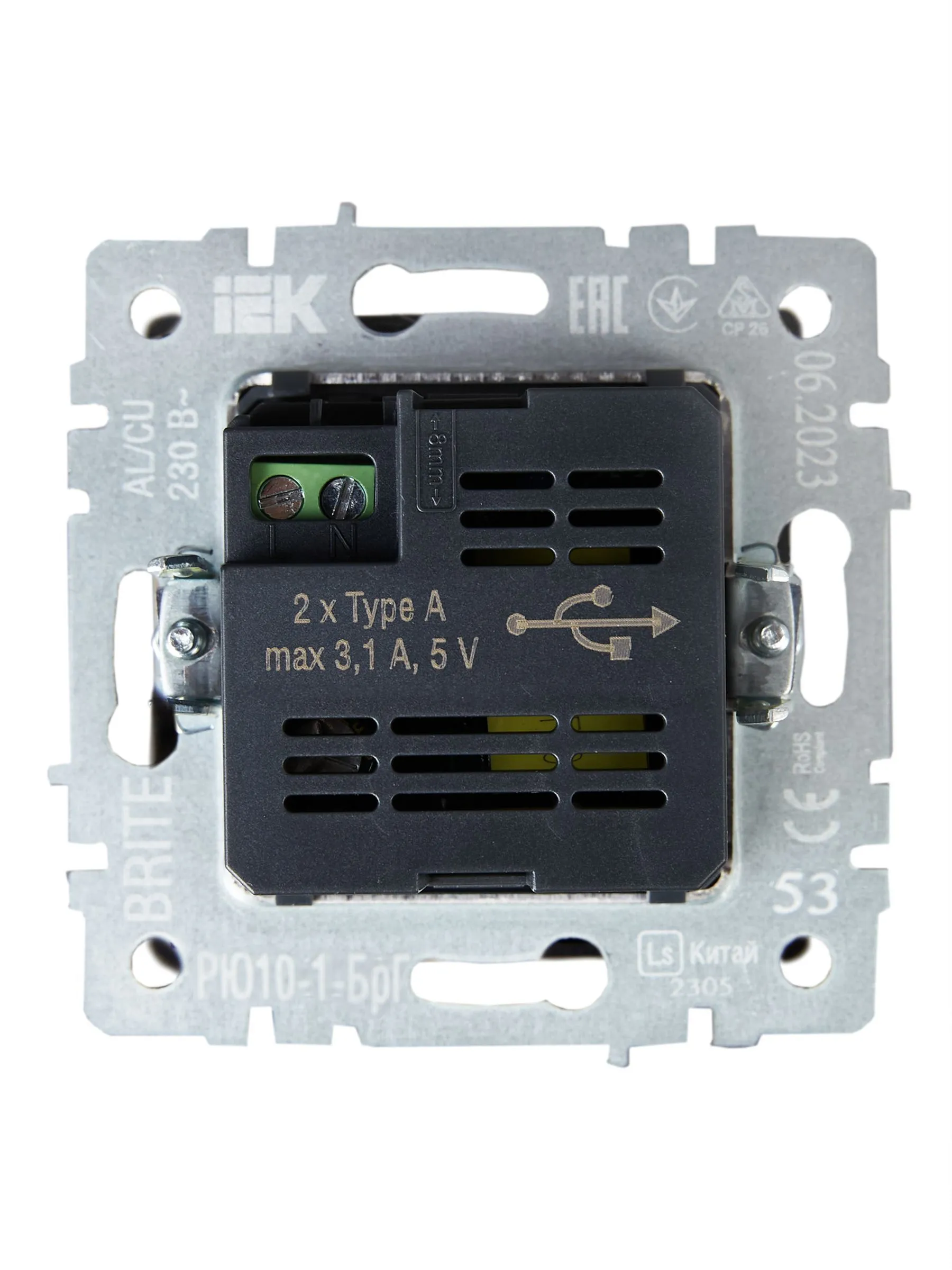 BRITE Розетка USB A+A 5В 3,1А РЮ10-1-БрГ графит IEK - Фото 4