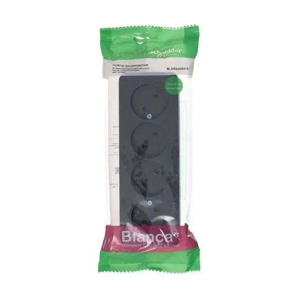 Розетка 4-м ОП Blanca 16А IP20 250В без заземл. без защ. шторок с изолир. пластиной антрацит SE BLNRA000416 - Фото 2