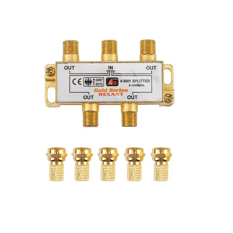 Делитель ТВх4 под F-разъем, 5-1000МГц, Gold (5 F-разъемов в комплекте) REXANT - Фото 4