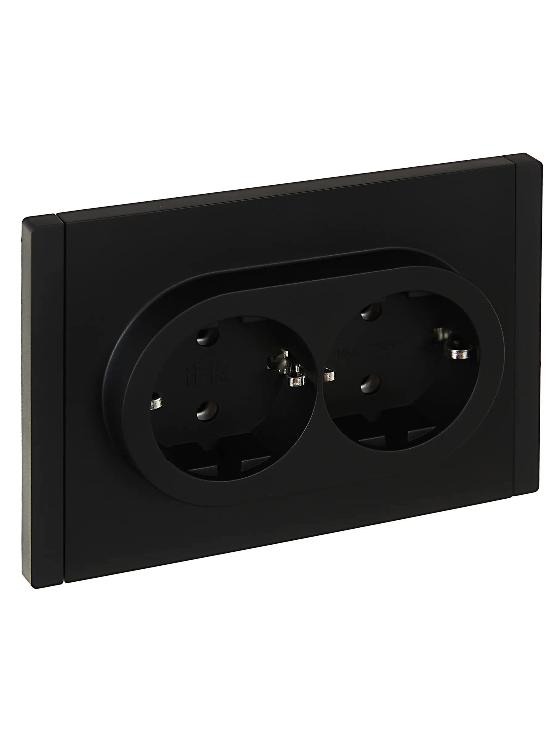 FORTE&PIANO Розетка 2-местная с заземлением без защитных шторок безвинтовое крепление 16А FP124 черный IEK FP-R21-16-1-K02