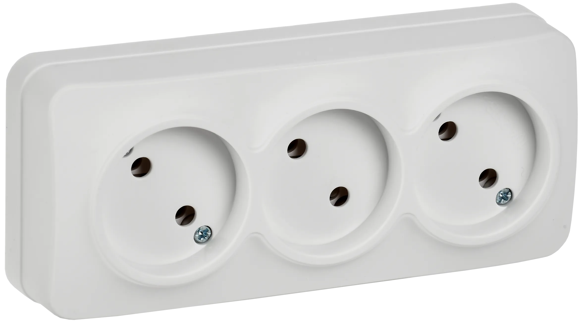 GLORY Розетка 3-местная для открытой установки без заземления без защитных шторок 10А РС23-2-ХБм белый матовый IEK ERH30-K01M-10