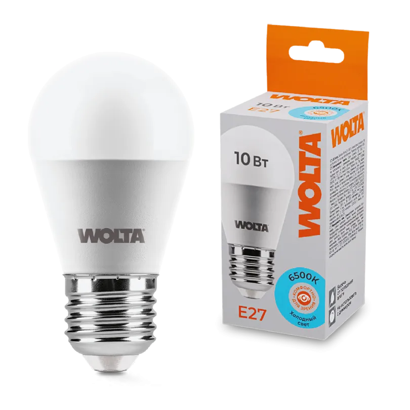 Лампа светодиодная "Шар G45" 10Вт 800лм 6500К Е27 (50шт/уп) WOLTA