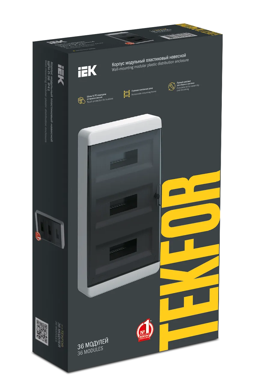 TEKFOR Корпус пластиковый БЕЛЫЙ ЩРН-П-36, IP41 черная прозрачная дверь IEK - Фото 2