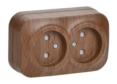 GLORY Розетка 2-местная для открытой установки без заземления с защитными шторками 10А РСш22-2-ХД дуб IEK 