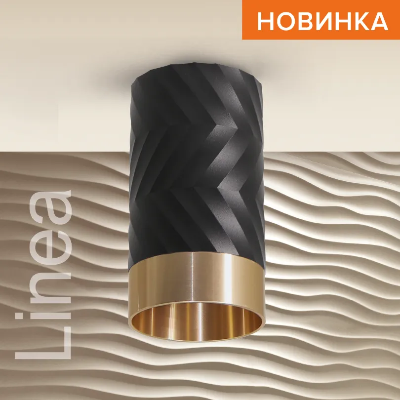 Накладной светильник WOLTA WSL-GU10/09BG IP20 под лампу GU10 Чёрный/золото LINEA D55x100 1/100