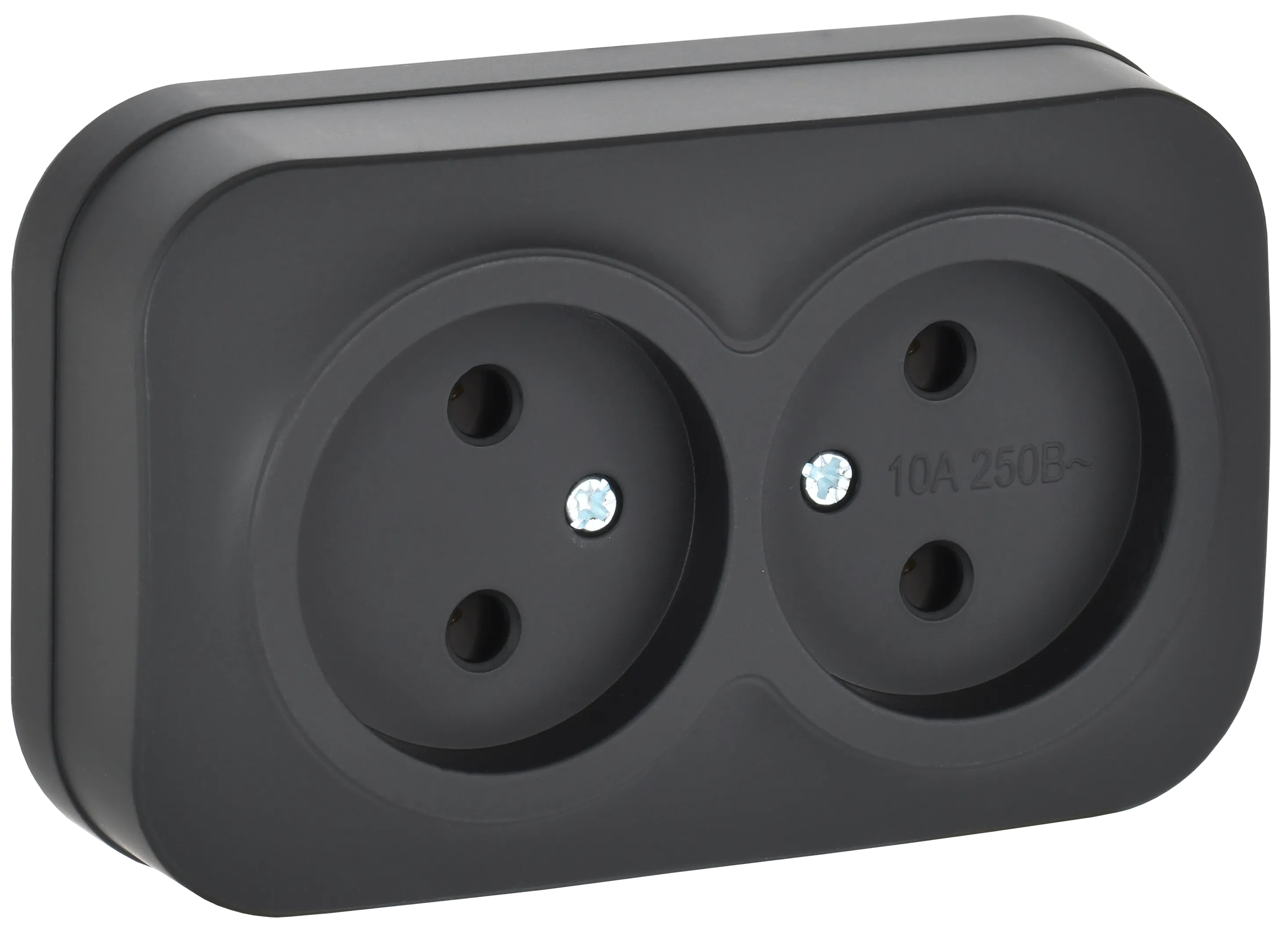 GLORY Розетка 2-местная для открытой установки без заземления без защитных шторок 10А РС22-2-ХЧм черный матовый IEK