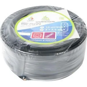 Кабель ВВГ-Пнг(А) 3х2.5 ок (N PE) 0.66кВ (бухта 10м) (шт) АЛЬФАКАБЕЛЬ 45990 291968
