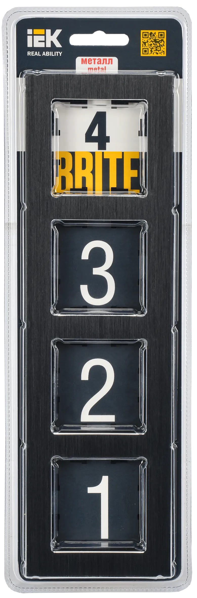 BRITE Рамка 4 -местная РУ-4-1-БрЧ металл черный IEK - Фото 2