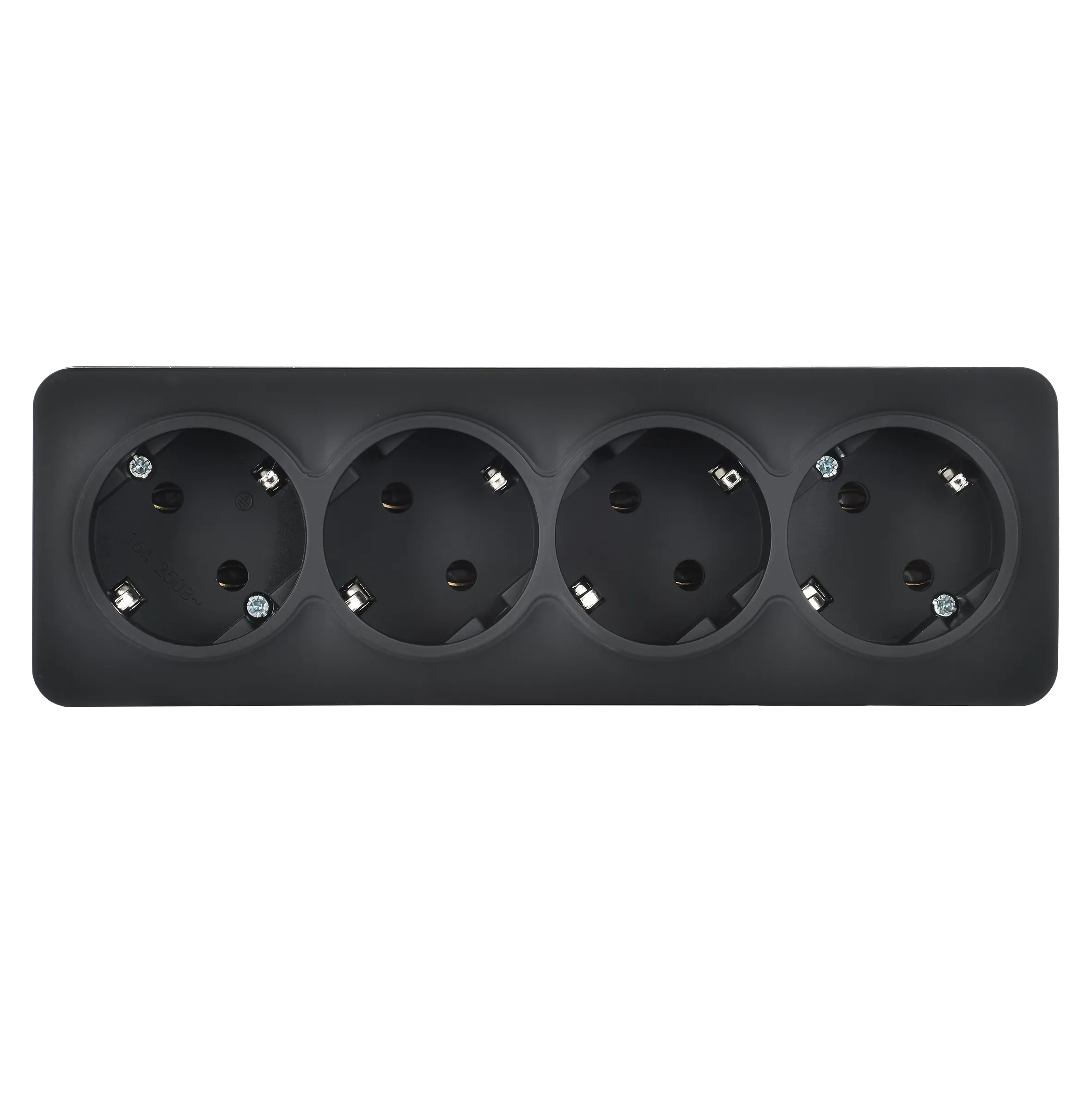 GLORY Розетка 4-местная для открытой установки с заземлением без защитных шторок 16А РС24-3-ХЧм черный матовый IEK - Фото 4