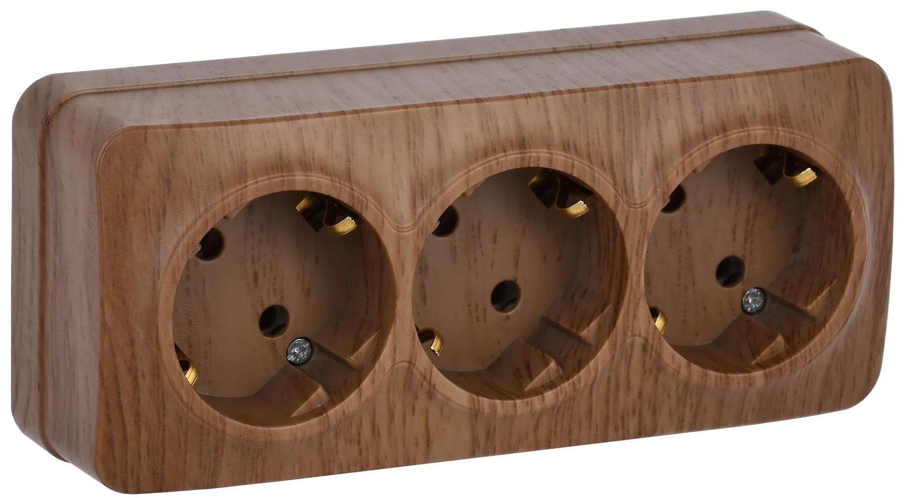 GLORY Розетка 3-местная для открытой установки с заземлением без защитных шторок 16А РС23-3-ХД дуб IEK ERH31-K24-16