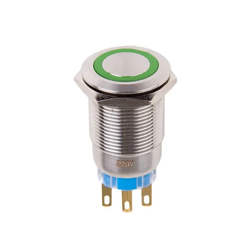 Кнопка  антивандальная Ø19 12В Б/Фикс (5с) (ON)-OFF/(OFF)-ON зеленая  REXANT 36-3433