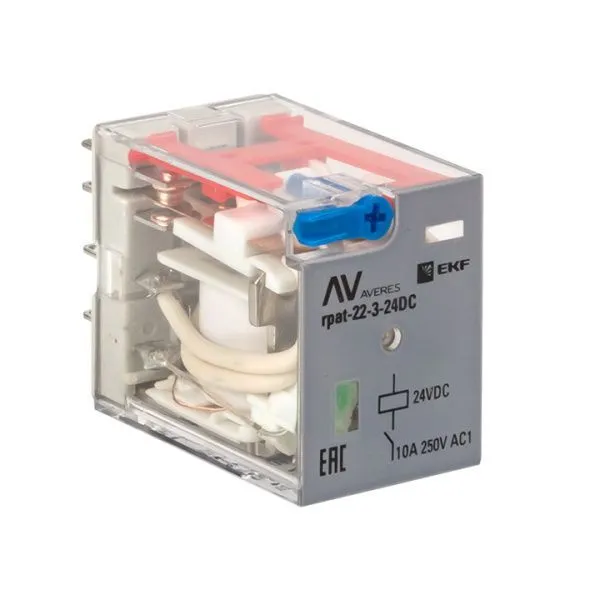 Реле промежуточное с кнопкой и мех. Индикацией RPAt 22/3 10A 24В DC EKF - Фото 2