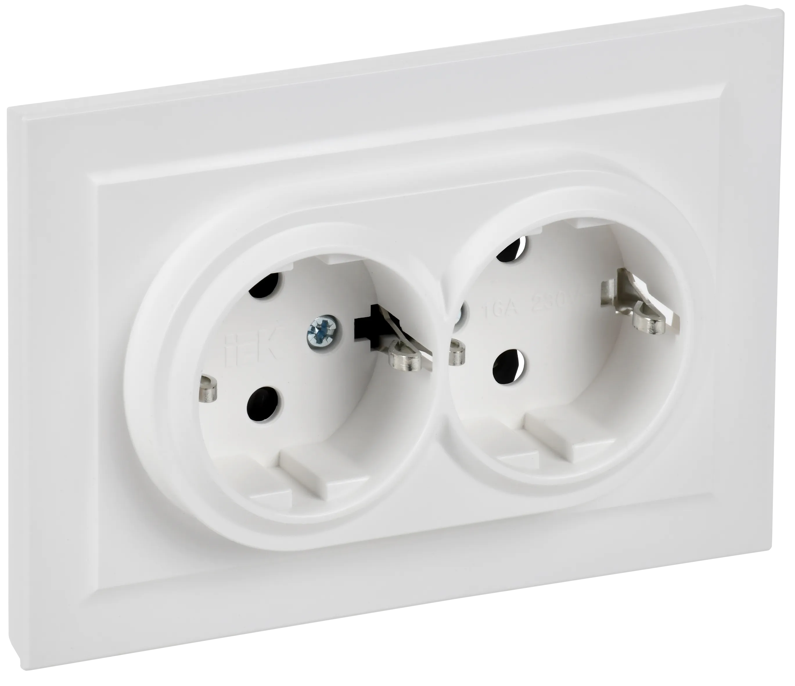 BRITE Розетка 2-местная с заземлением без защитных шторок 16А в сборе РС12-3-БрАБ арктический белый IEK