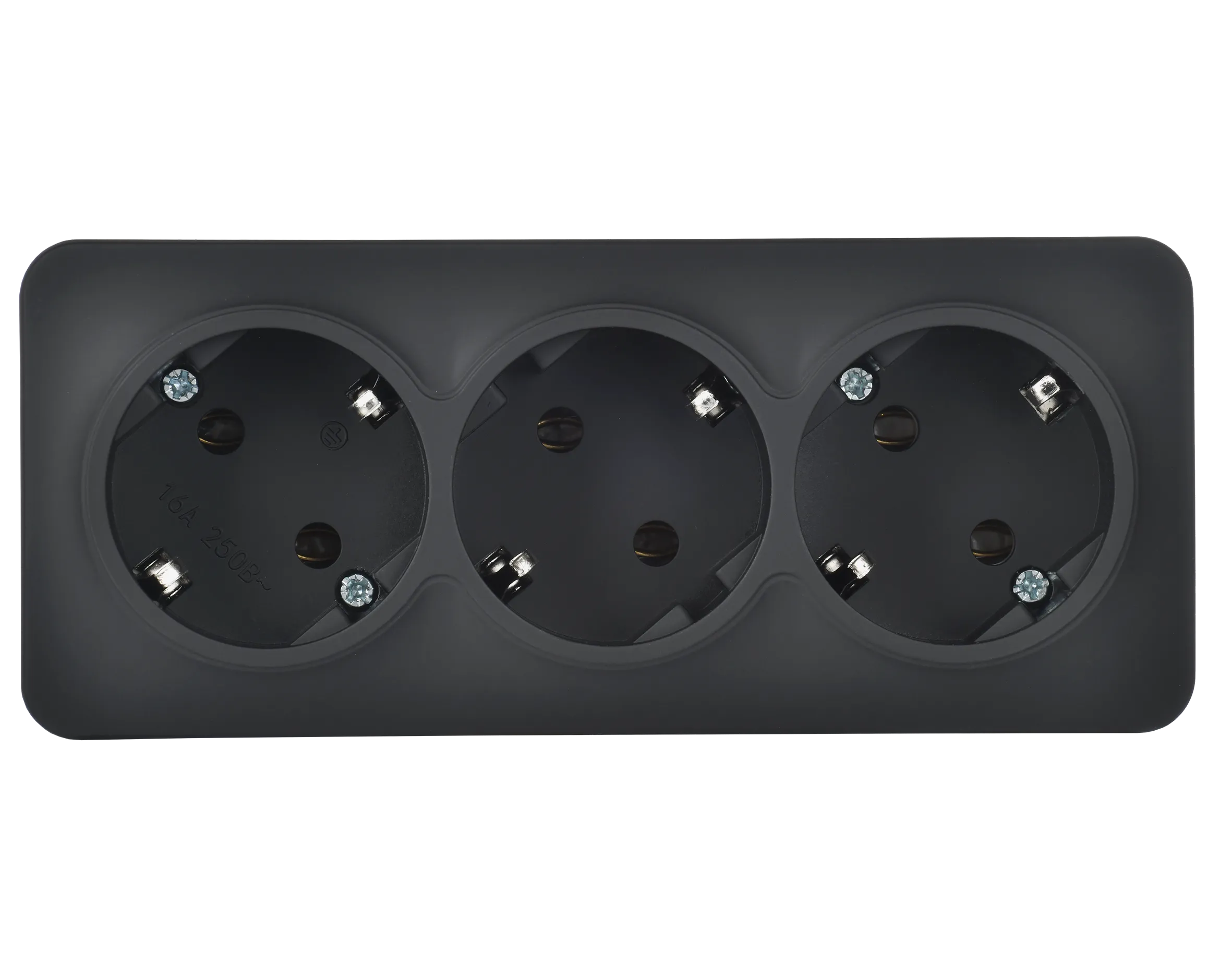 GLORY Розетка 3-местная для открытой установки с заземлением без защитных шторок 16А РС23-3-ХЧм черный матовый IEK - Фото 4