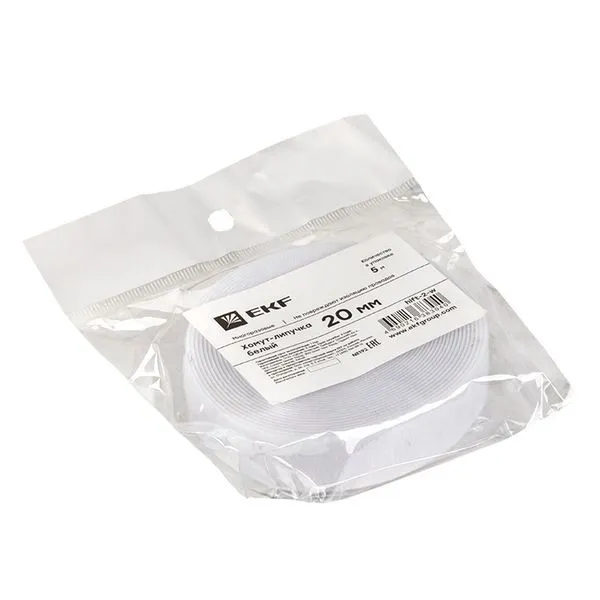 Хомут-липучка 20 мм (5м ролл) белый EKF - Фото 2