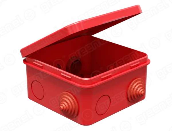 Коробка распаячная для о/п 100х100х50мм IP54 (48шт) КРАСНАЯ с откидной крышкой, 8 гермовводов. 4 сал