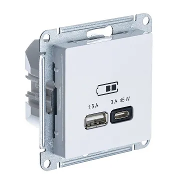Розетка USB AtlasDesign тип A+C 45Вт высокоскор. ЗУ QC PD механизм лотос SE ATN001329 1739923