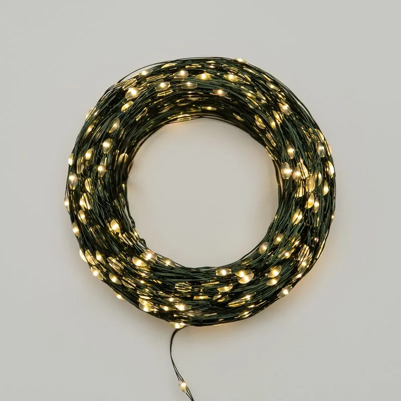 Гирлянда светодиодная Роса с контроллером 100м, 1000LED, ТЕПЛЫЙ БЕЛЫЙ, IP20, 230В, зеленый провод NEON-NIGHT