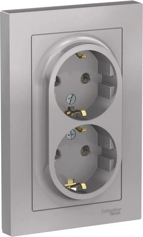 Розетка 2-м СП AtlasDesign 16А IP20 с заземл. в сборе алюм. SE ATN000324