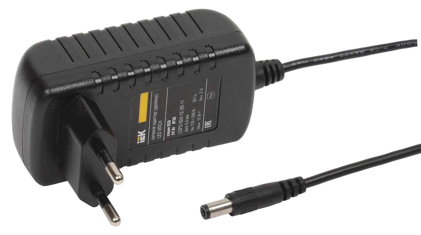 Драйвер LED ИПСН-ECO 24Вт 12В адаптер-Jack5,5 IP20 IEK LSP2-024-12-20-11