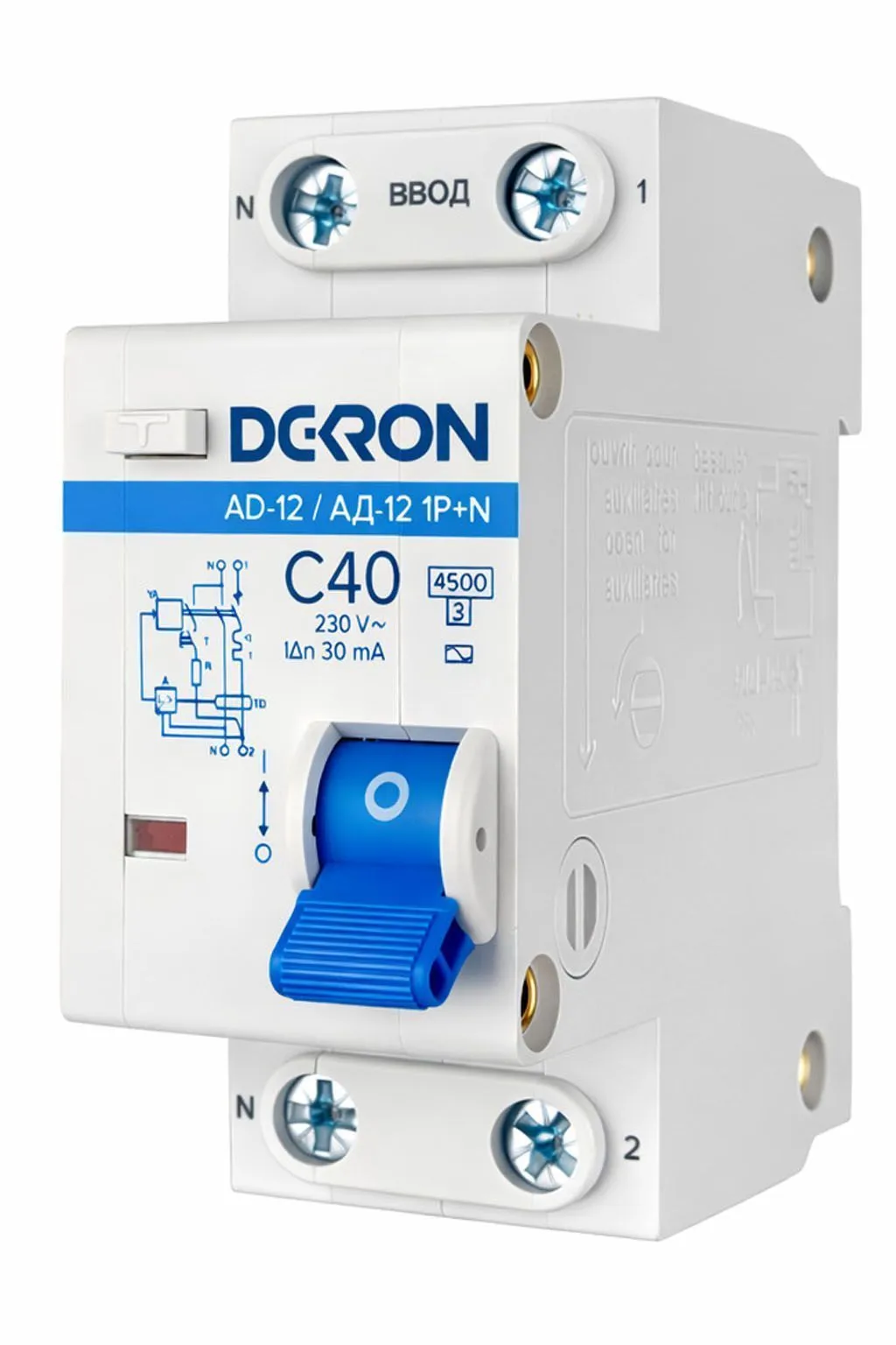 Автоматический выключатель дифференциального тока АД12 1P+N C40A АС30мА 4.5KA