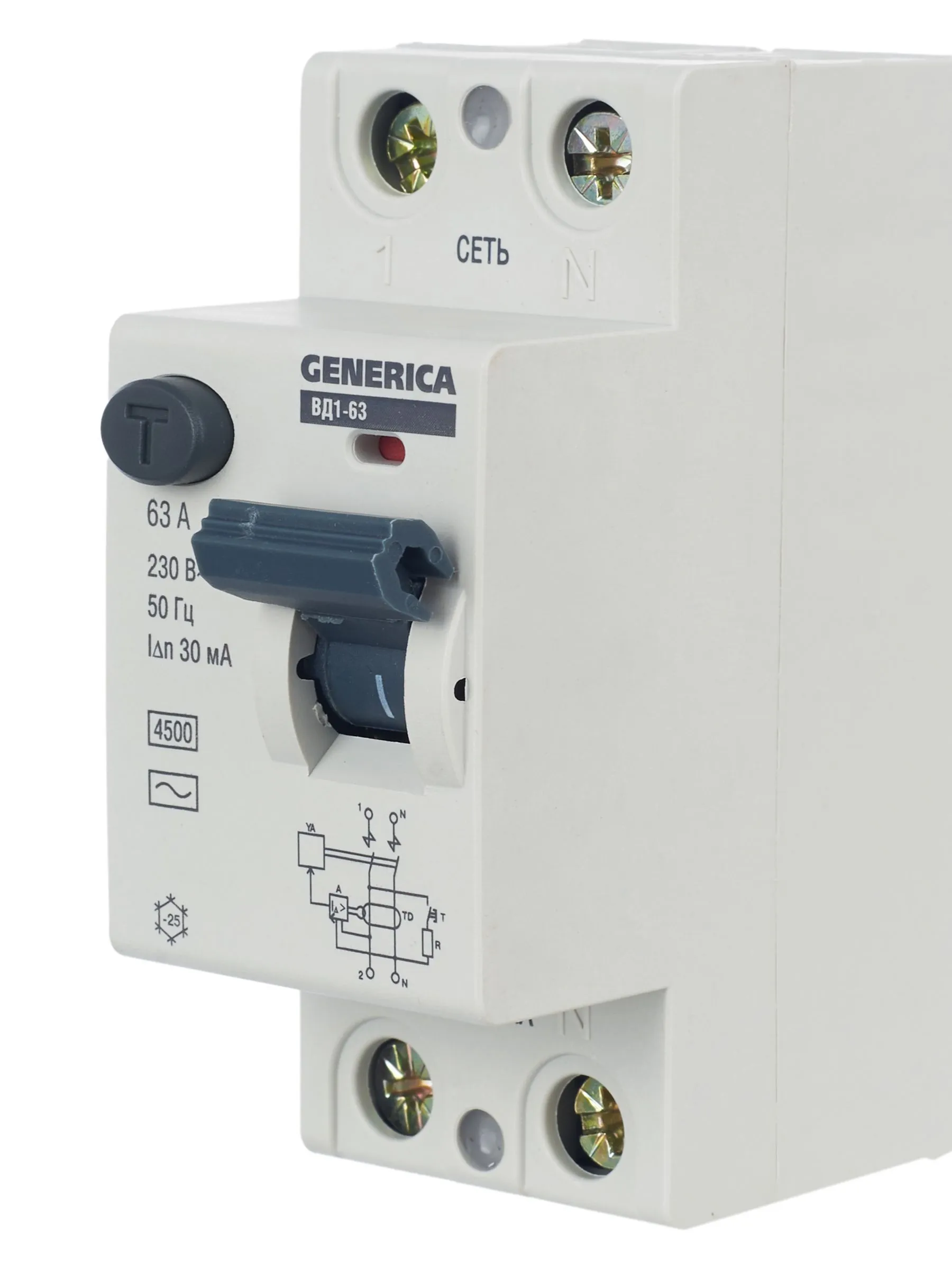 Выключатель дифференциальный (УЗО) ВД1-63 2Р 63А 30мА GENERICA - Фото 5
