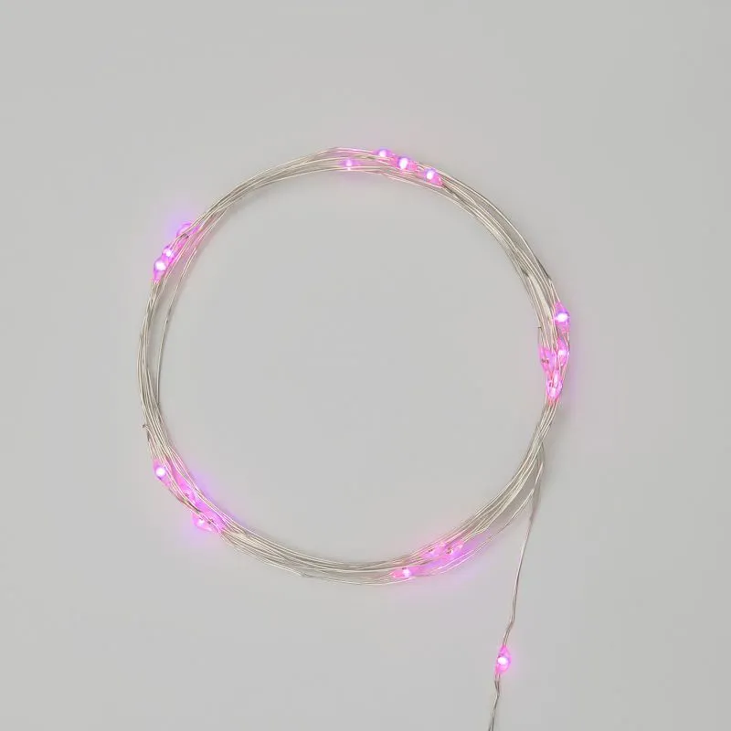 Гирлянда светодиодная Роса 2м, 20LED, РОЗОВЫЙ, IP20, тонкий батарейный блок, 2хCR2032 в комплекте NEON-NIGHT 303-007