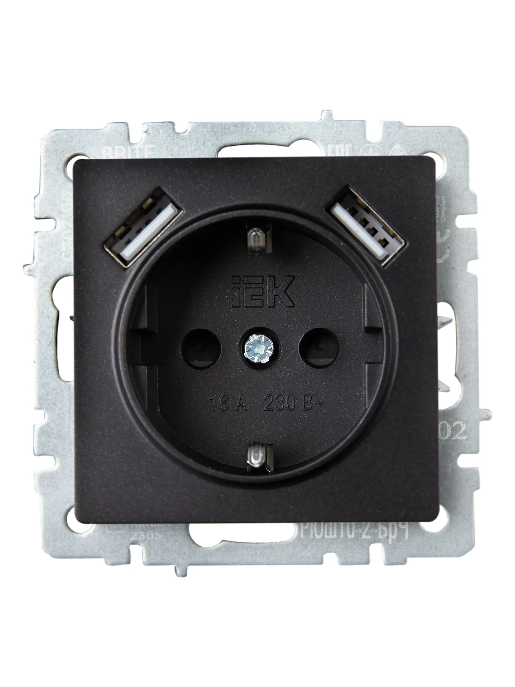 BRITE Розетка 1-местная с заземлением с защитными шторками 16А с USB A+A 5В 3,1А РЮш10-2-БрЧ черный IEK - Фото 4