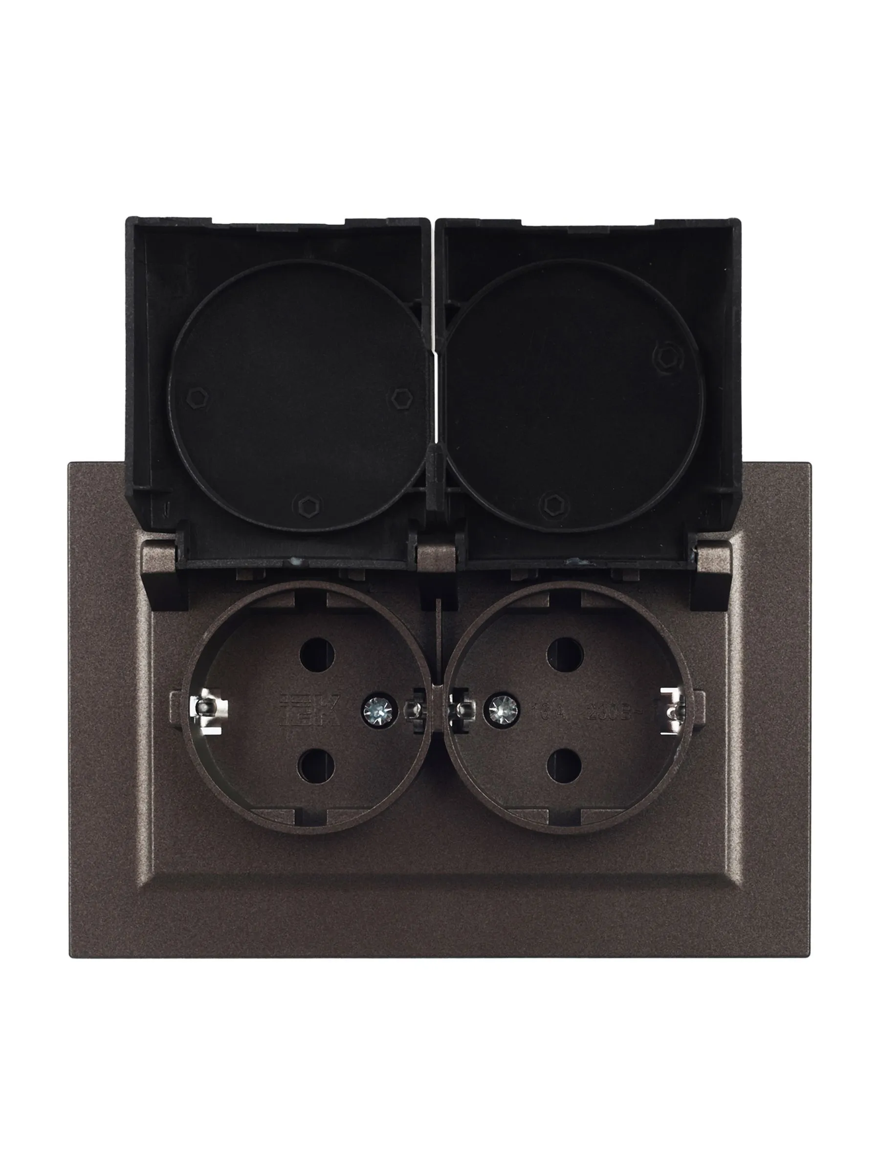 BRITE Розетка 2-местная с заземлением с защитными шторками и крышкой 16А в сборе IP44 РСбш12-3-44-БрТБ темная бронза IEK - Фото 6