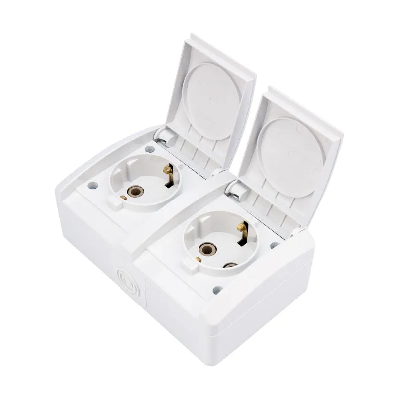 Блок горизонтальный 2 розетки (керамика) INDUSTRIAL IP54 с/з, о/у, белый KRANZ - Фото 2