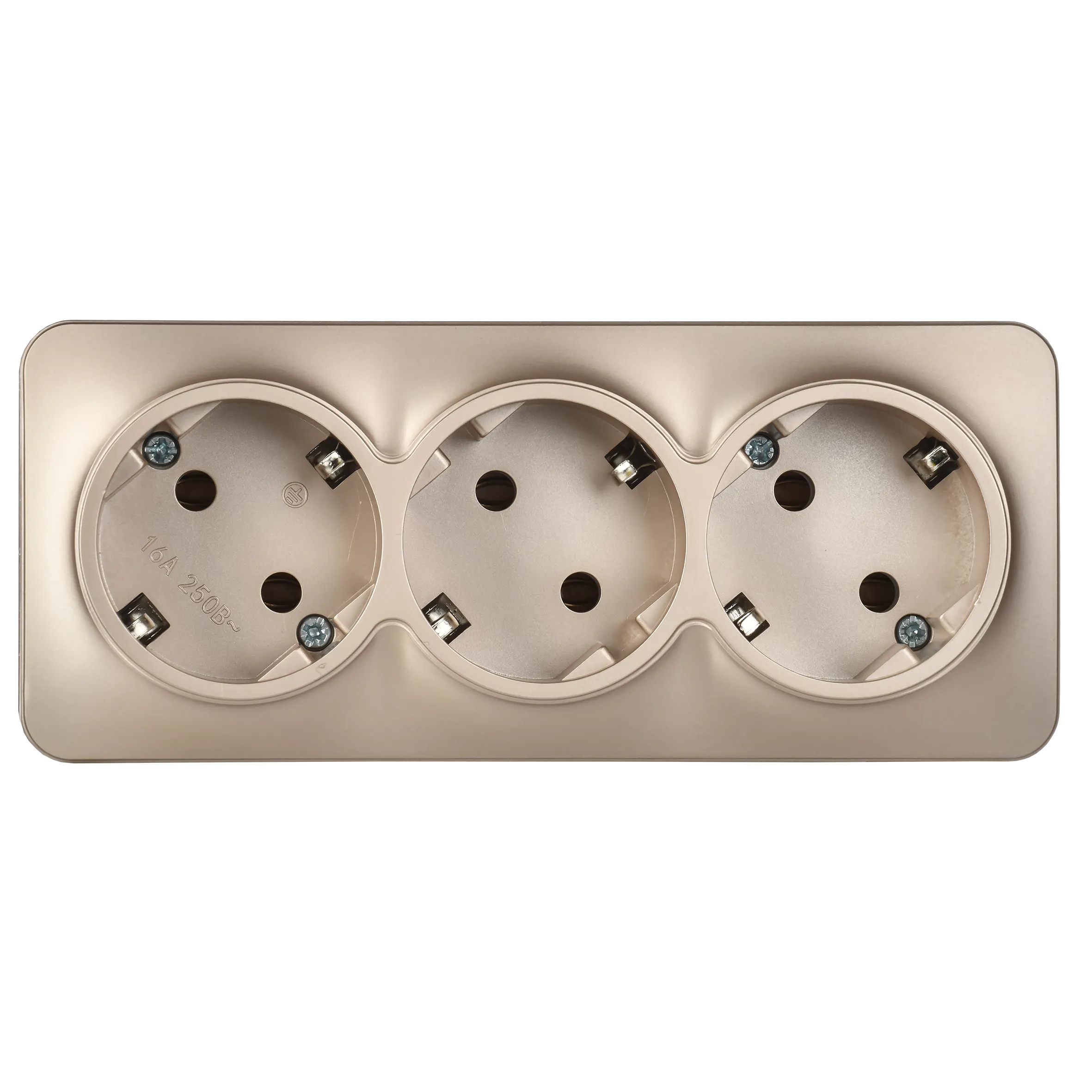 GLORY Розетка 3-местная для открытой установки с заземлением без защитных шторок 16А РС23-3-ХШм шампань матовый IEK - Фото 6