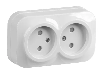 GLORY Розетка 2-местная для открытой установки без заземления с защитными шторками 10А РСш22-2-ХБ белый IEK