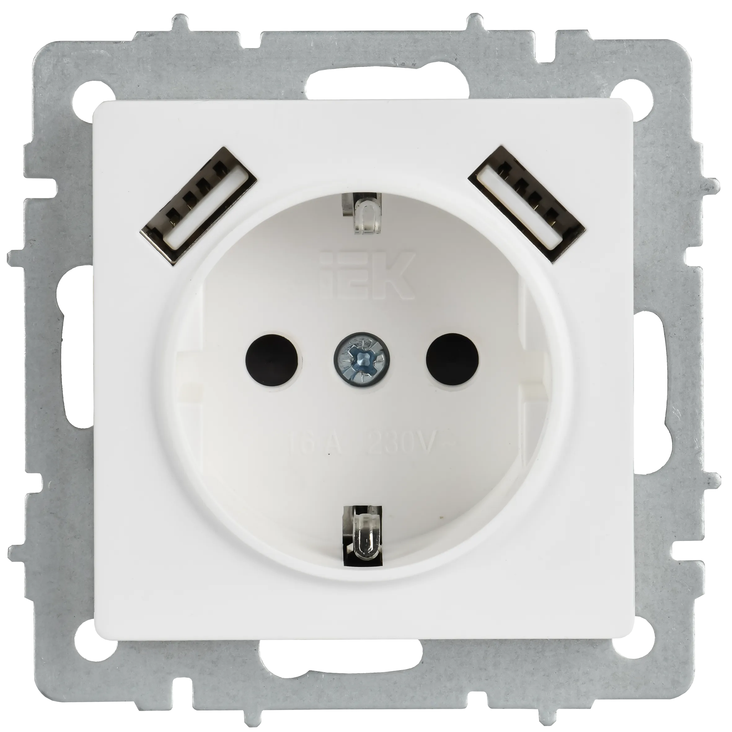 BRITE Розетка 1-местная с заземлением с защитными шторками 16А с USB A+A 5В 2,1А РЮш10-1-БрАБ арктический белый IEK - Фото 3