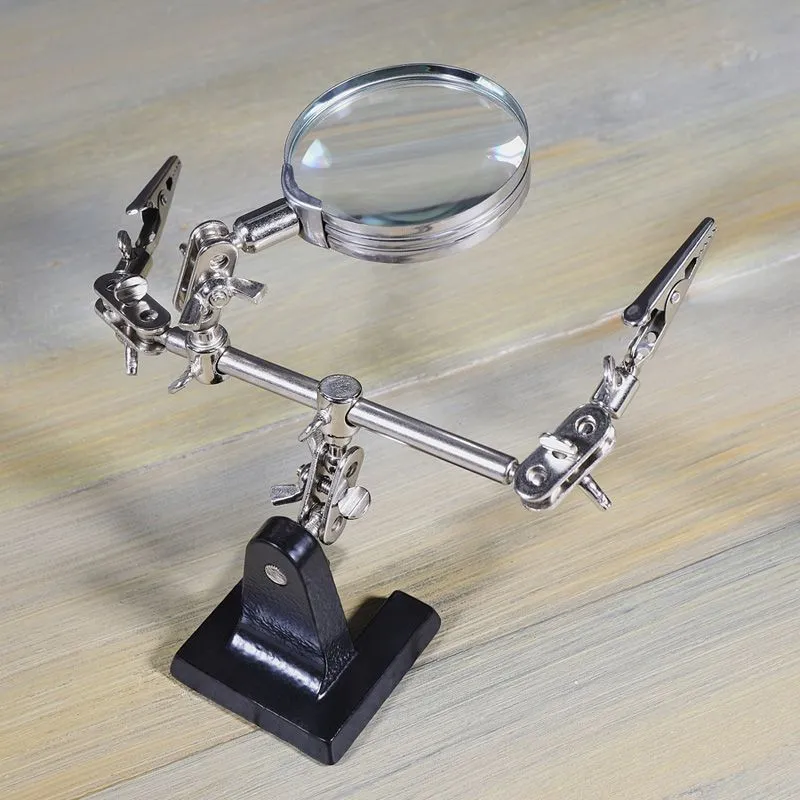 Держатель Третья рука, 2 зажима, лупа 60мм (3х), основание чугун REXANT - Фото 2