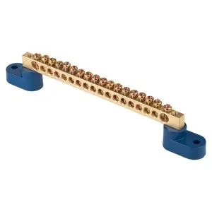 Шина "0" N (8x12мм) 18 отв. латунь 2 синих угловых изолятора EKF 