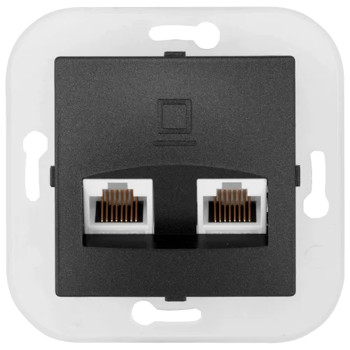 Розетка компьютерная двухместная скрытой установки (полимерный суппорт) РК216-011 графит