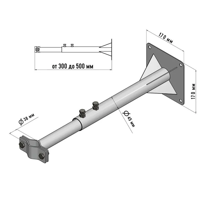 Кронштейн для мачт КРЫМ телескопический, 30-50см REXANT - Фото 2