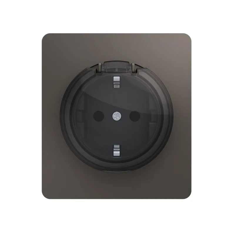 Розетка ROUND 1-ая с/з с/у, со шторками и крышкой 16А титан KRANZ KR-78-0702-2