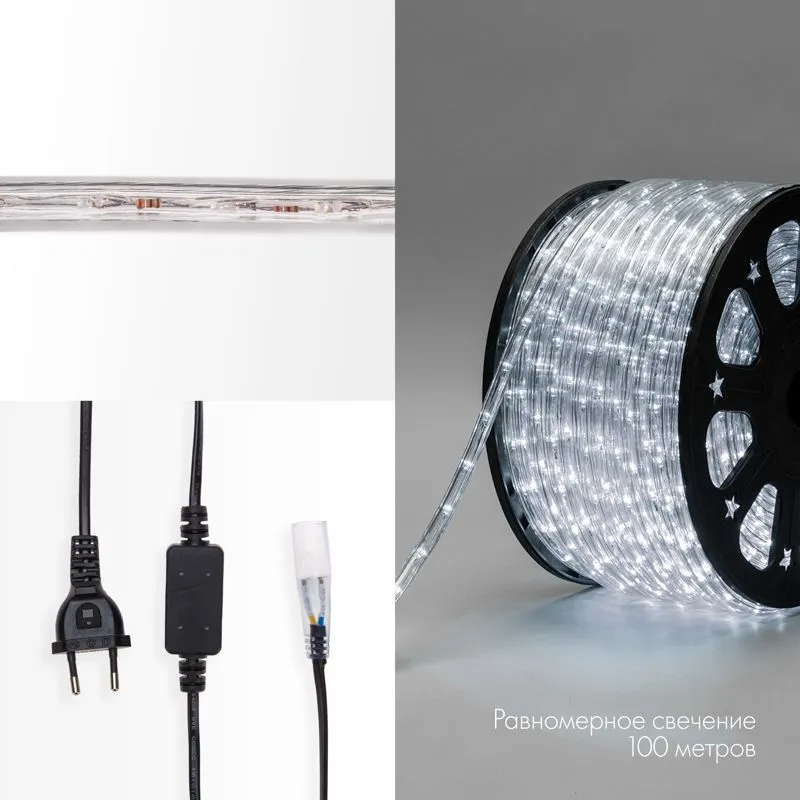 Дюралайт LED двухжильный 230В 13мм 24 LED/м БЕЛЫЙ постоянное свечение модуль 2м бухта 100м NEON-NIGHT - Фото 3