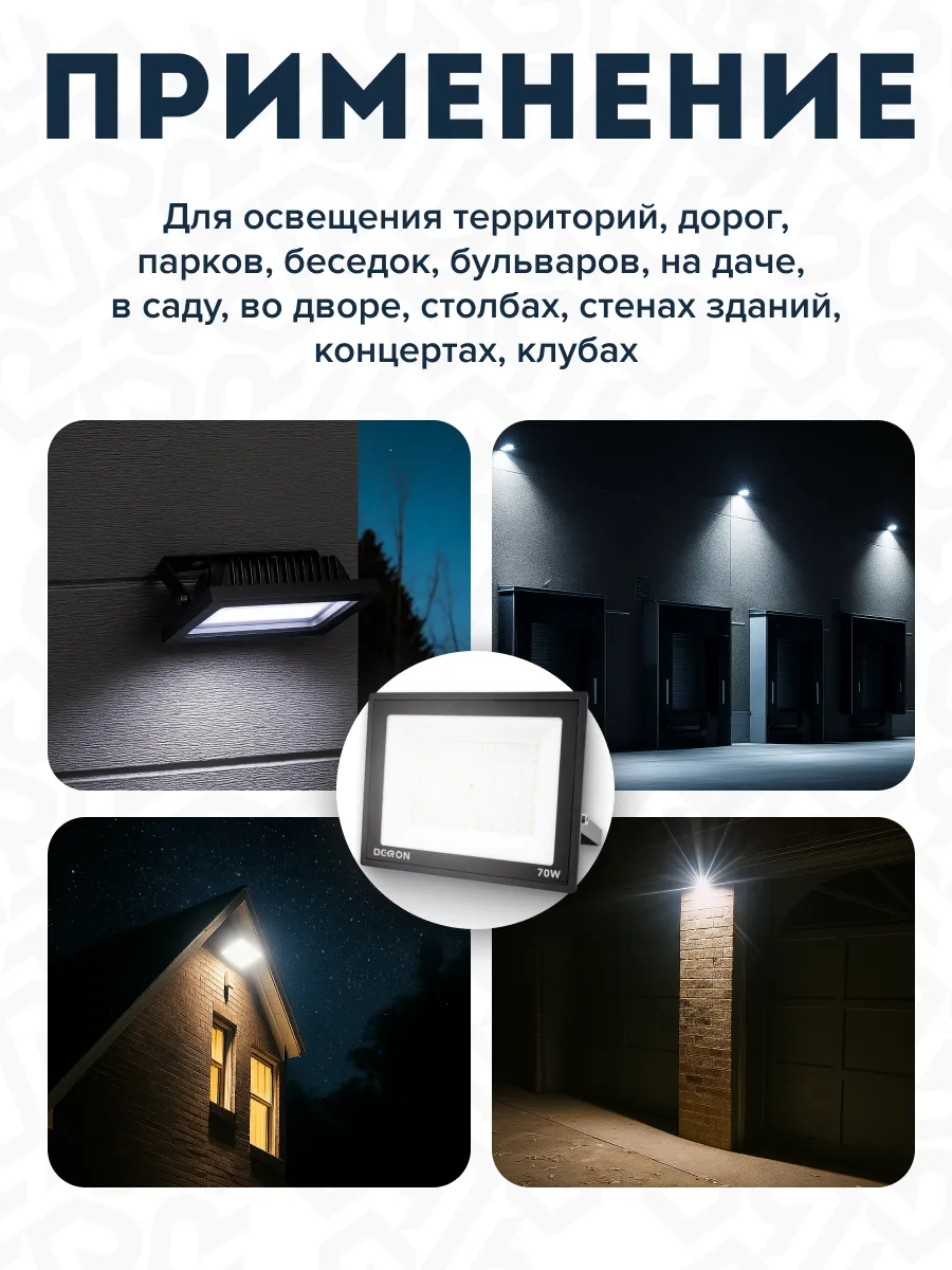 Прожектор светодиодный 70Вт, 5600лм, 6500K, черный, IP65  - Фото 11