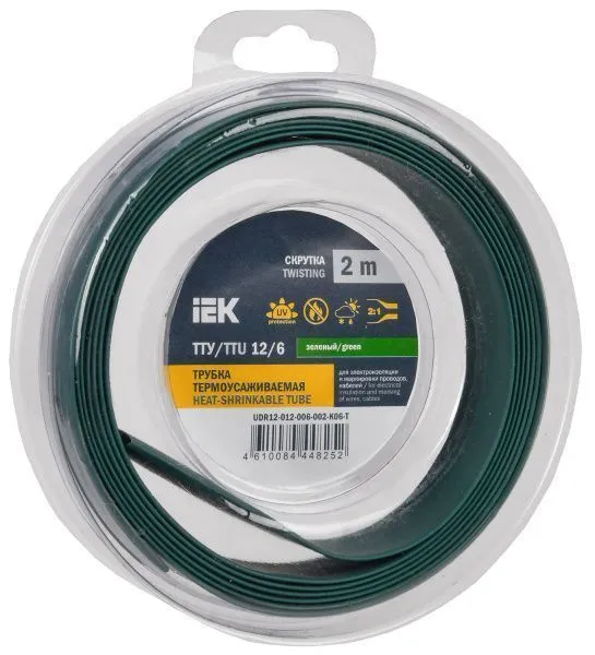 Трубка термоусадочная ТТУ нг-LS 12/6 зеленая (2м/упак) IEK UDR12-012-006-002-K06-T